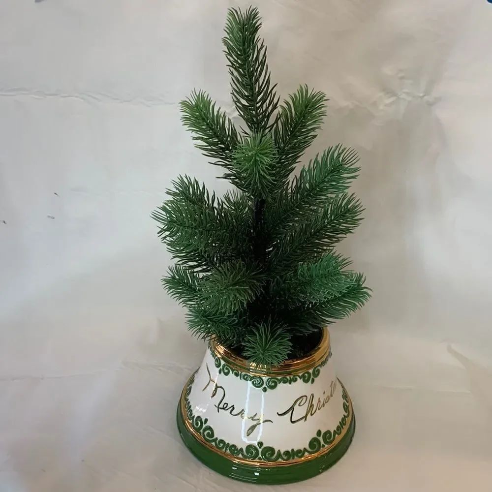 Christmas Holiday Tree In Handcrafted Marilyn 1983 Gold Vase 8 X 16 Inches Tall